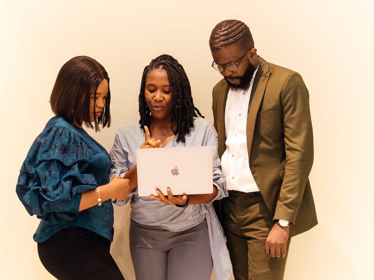 An NGO team reviewing printed materials